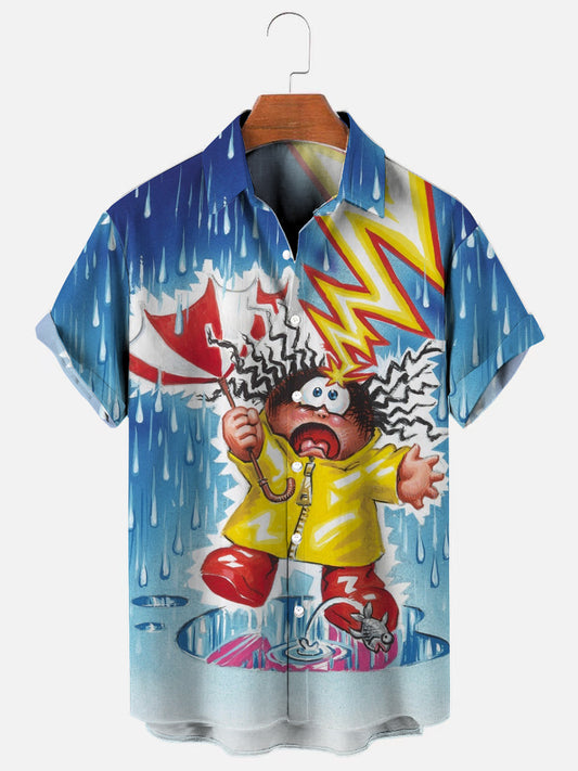Men's Vintage Childhood Toy Card Print Hawaiian Casual Short Sleeve Shirt