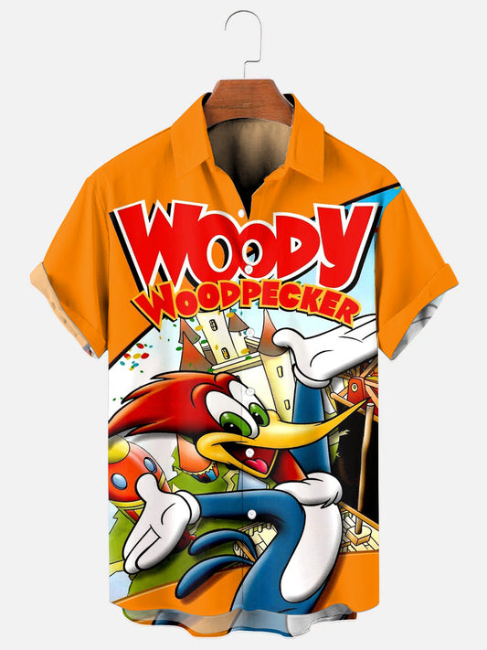 Men's Retro Cartoon Poster Print Hawaiian Short Sleeve Shirt