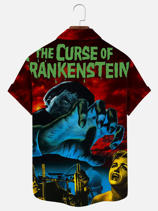 Men's Horror Movie Vintage Poster Print Hawaiian Short Sleeve Shirt