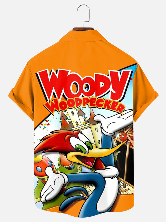 Men's Retro Cartoon Poster Print Hawaiian Short Sleeve Shirt