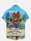 Parrot Cocktail Print Hawaiian Vacation Short Sleeve Shirt