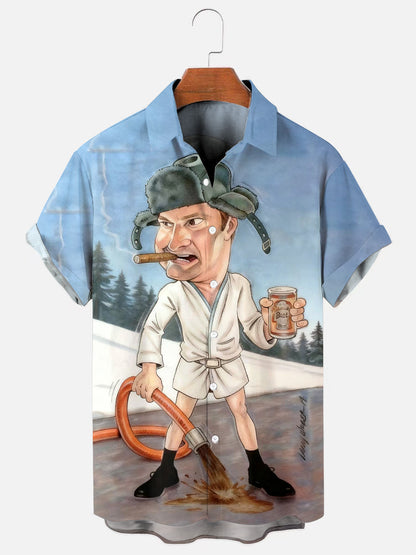 Men's Christmas Character Print Casual Short Sleeve Shirt