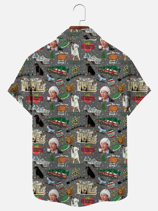 Men's National Lampoon Christmas Holiday Graphic Print Christmas Short Sleeve Shirt