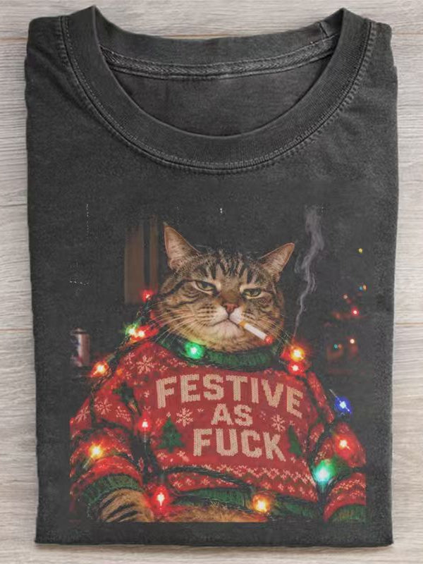 Funny Christmas Cat T-shirt