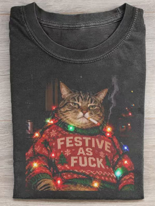 Funny Christmas Cat T-shirt