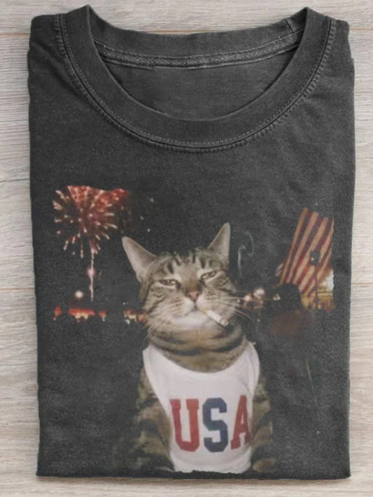 USA Smoking Cat T-Shirt