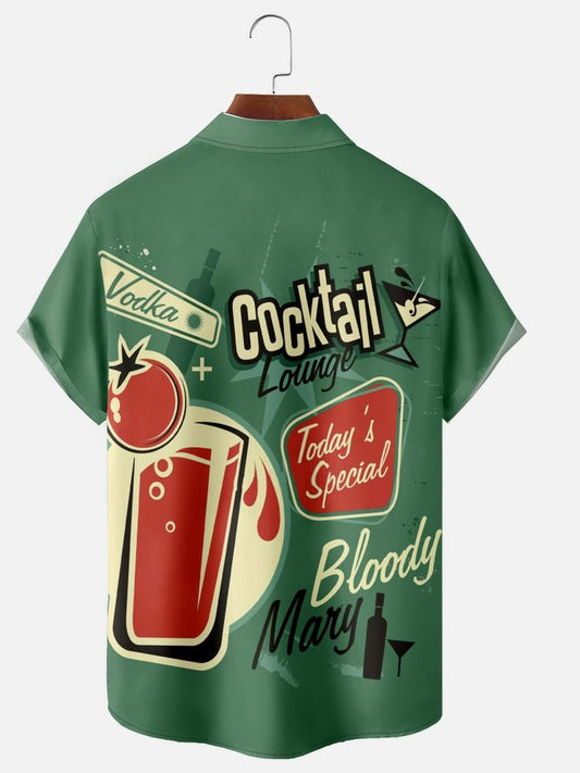 Men's Cocktail Print Short Sleeve Hawaiian Shirt
