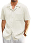 Men's Cuban Collar Pocket Waffle Basic Simple Everyday Casual Shirt