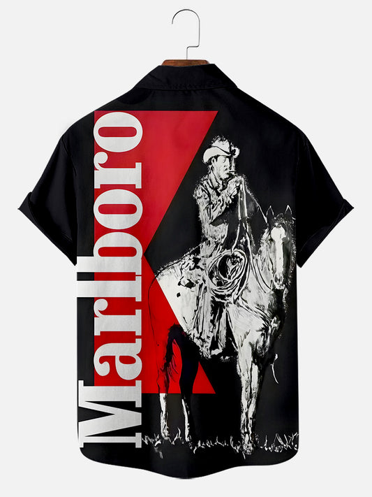 Men's Vintage Cowboy Classic Print Hawaii Short Sleeve Shirt
