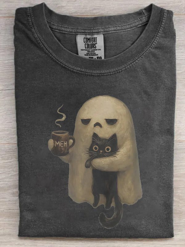 Spooky Black Cat Fun Print Unisex T-Shirt