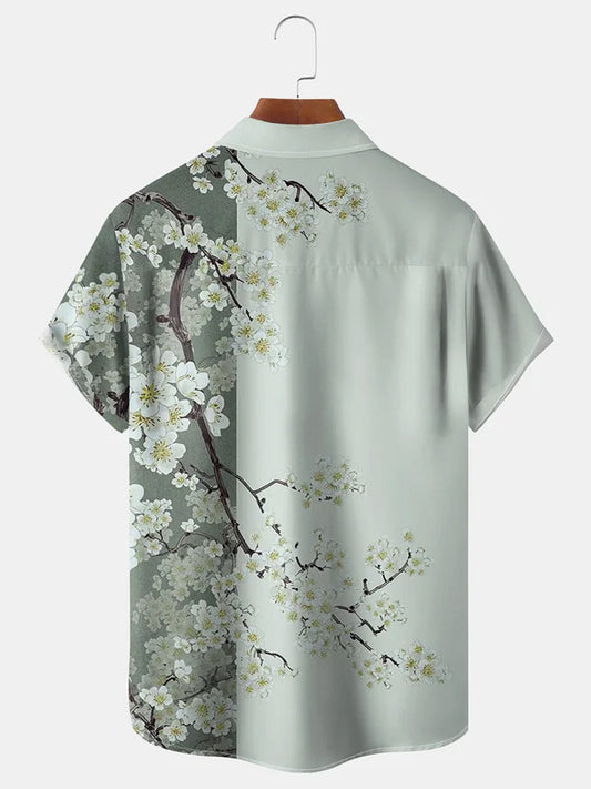 Floral Sakura Chest Pocket Short Sleeve Hawaiian Shirt