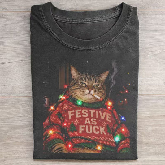 Funny Christmas Cat T-shirt