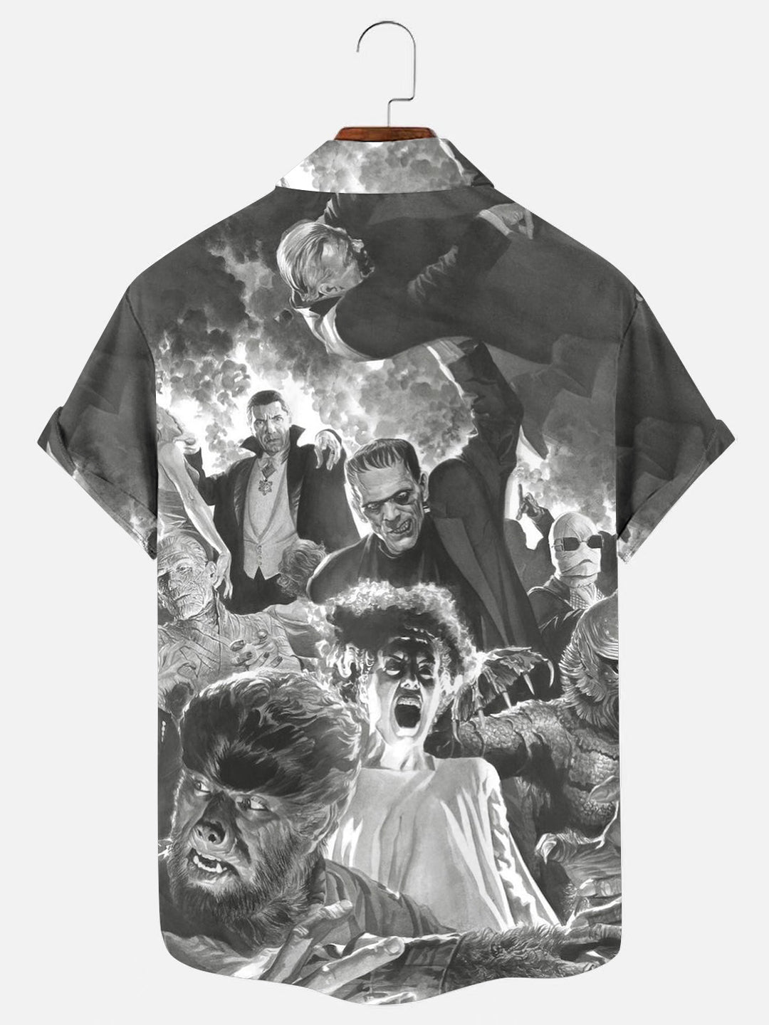 Men's Retro Horror Character Print Hawaiian Short Sleeve Shirt