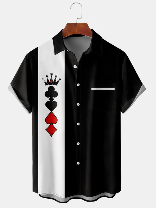 Men's Playing Card Print Vintage Bowling Shirt