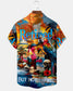 Men's Flamingo Pirate Skull Print Hawaiian Short Sleeve Shirt with Pocket