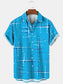 Vintage Mid Century Modern Geometric Blue Men's Casual Short Sleeve Shirt