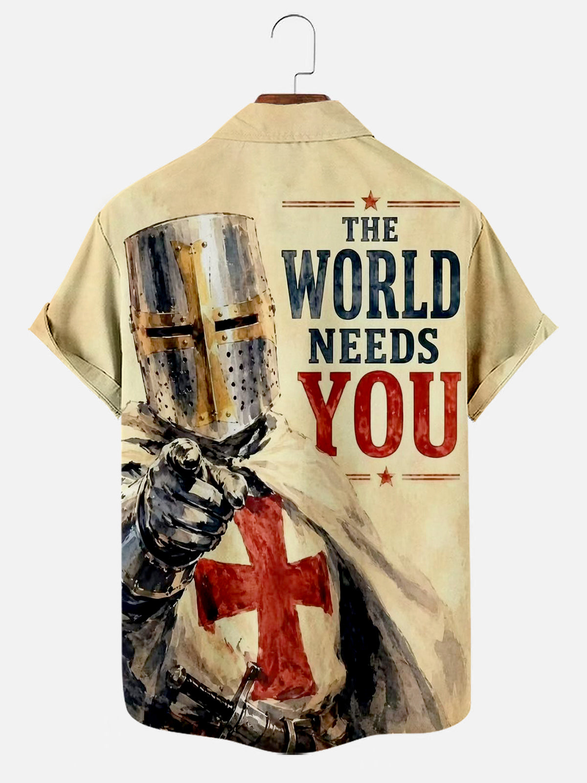 Men's Vintage Templar Knight Graphic Print Casual Short Sleeve Shirt with Pocket