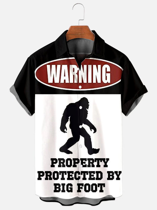 Men's Vintage Bigfoot Warning Sign Hawaiian Short Sleeve Shirt