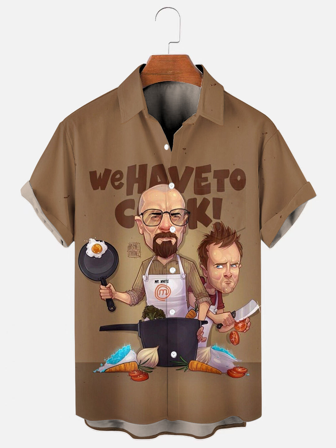 Men's Movie Character Print Hawaiian Chest Pocket Short Sleeve Shirt