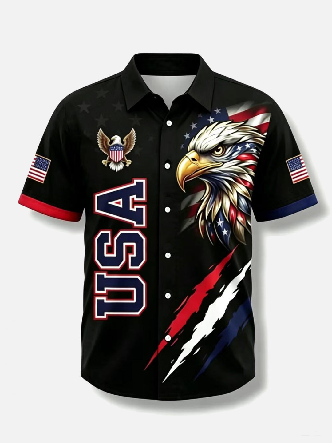 America 250 Years Commemorative Eagle Flag Print Short Sleeve Shirt