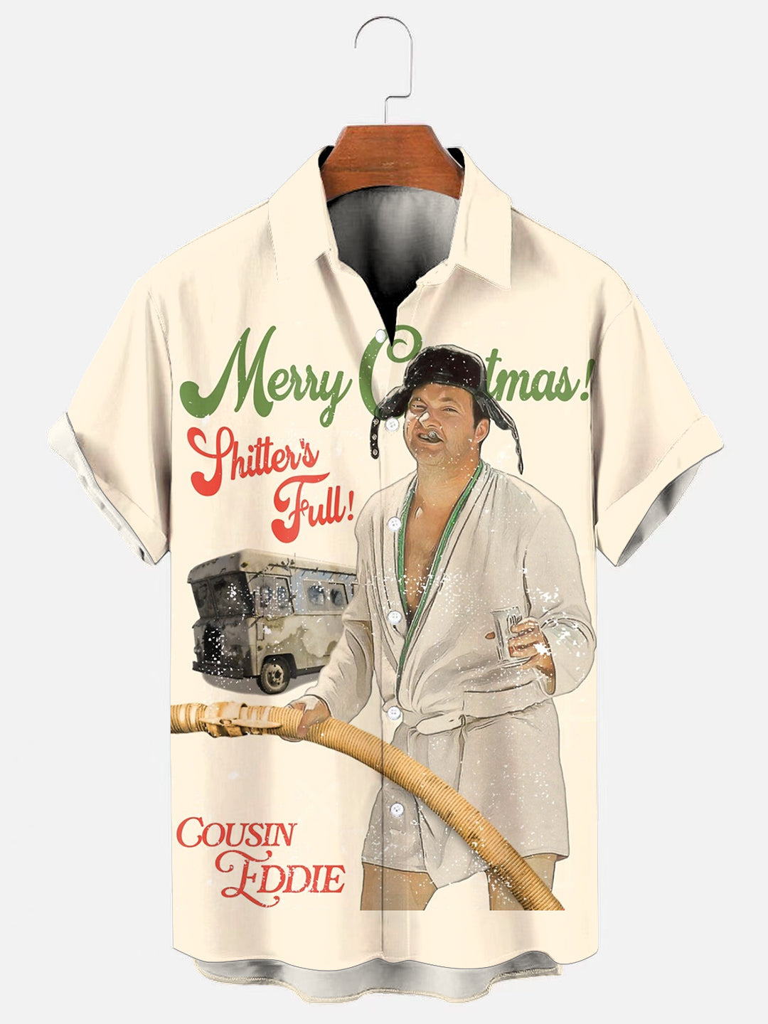Men's Cousin Eddie Poster Print Holiday Casual Short Sleeve Shirt