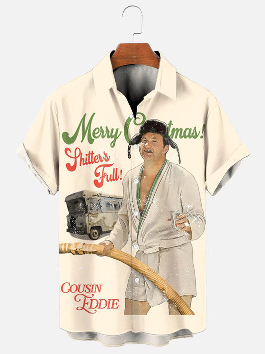 Men's Cousin Eddie Poster Print Holiday Casual Short Sleeve Shirt