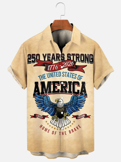 Men's Vintage American 250th Anniversary Eagle Print Short Sleeve Shirt