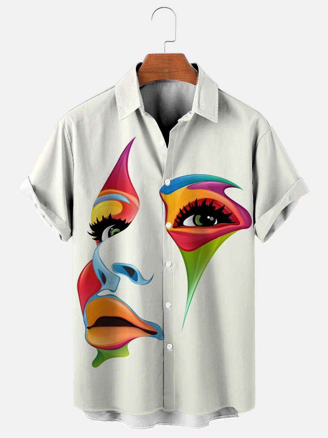 Face Abstract Art Print Casual Short Sleeve Shirt Hallyy face-abstract-art-print-casual-short-sleeve-shirt-hallyy