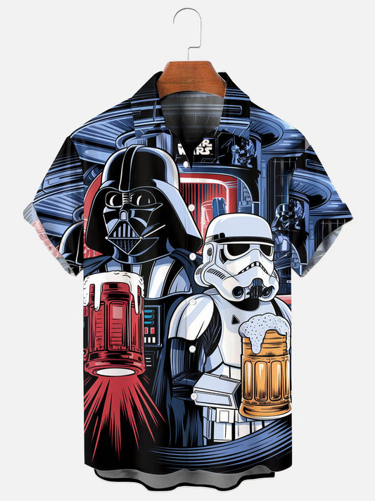 Men's Masked Samurai Beer Fun Print Hawaiian Short Sleeve Shirt