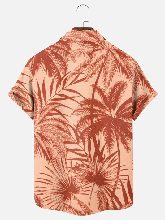 Men's Palm Leaf Print Hawaiian Short Sleeve Shirt