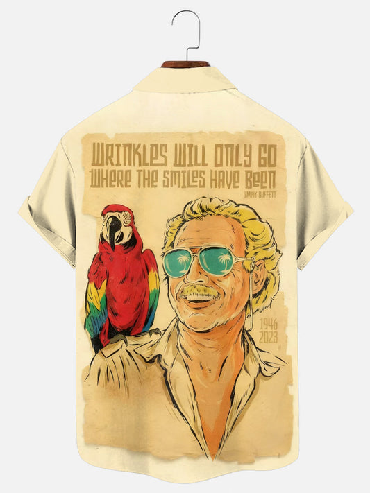 Men's Vintage Legendary Figure Poster Print Hawaiian Short Sleeve Shirt