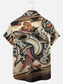 Men's Vintage Mermaid Shark Tattoo Print Hawaiian Short Sleeve Pocket Shirt