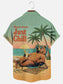 Men's Vintage Beach Bear Cocktail Print Hawaiian Short Sleeve Pocket Shirt
