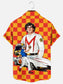 Men's Vintage Speed Racing Poster Print Hawaiian Short Sleeve Pocket Shirt