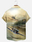 Men's Retro WWII Warhawk Airplane Print Hawaiian Short Sleeve Shirt