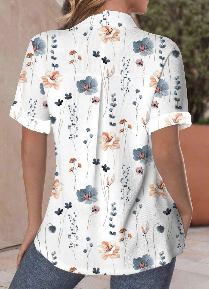 Women's Floral Print Casual Short Sleeve Blouse