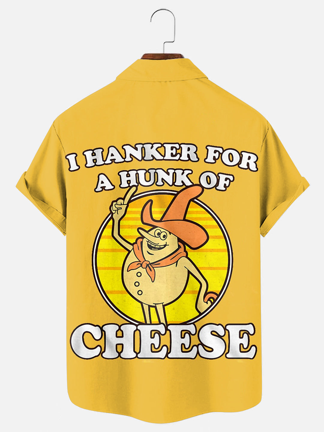 Men's 70s Vintage Cartoon Cheese Fun Print Casual Short Sleeve Pocket Shirt