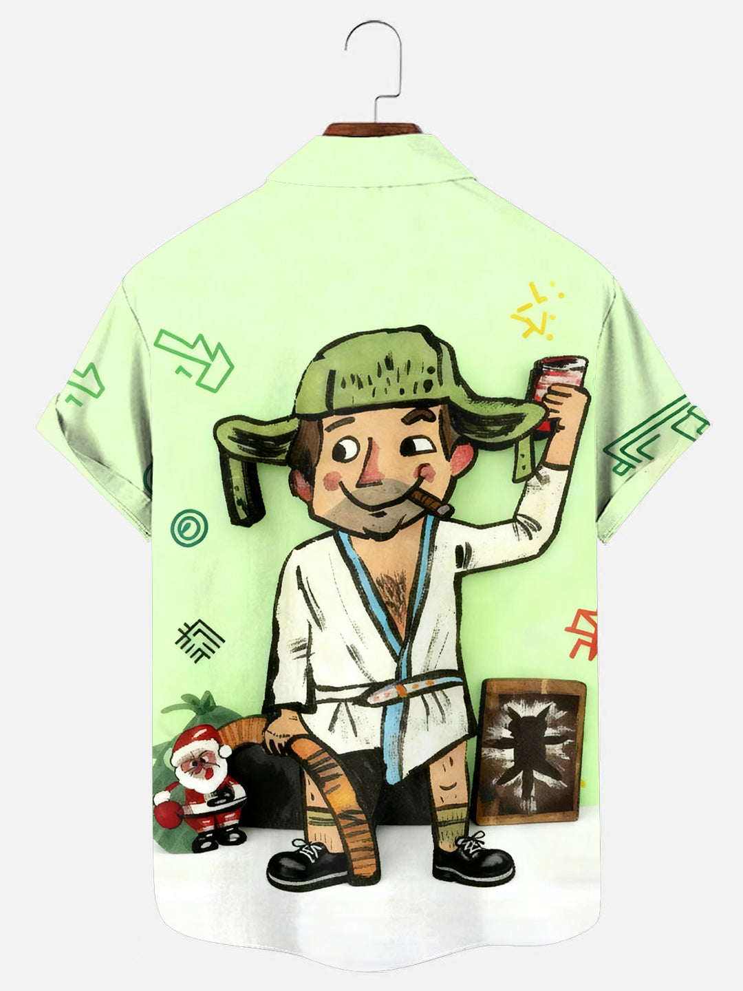 Men's Crazy Christmas Holiday Cousin Eddie Print Holiday Pocket Short Sleeve Shirt