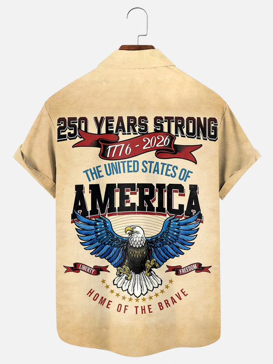 Men's Vintage American 250th Anniversary Eagle Print Short Sleeve Shirt