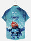 Men's Christmas Rudolph Cartoon Print Hawaiian Pocket Short Sleeve Shirt