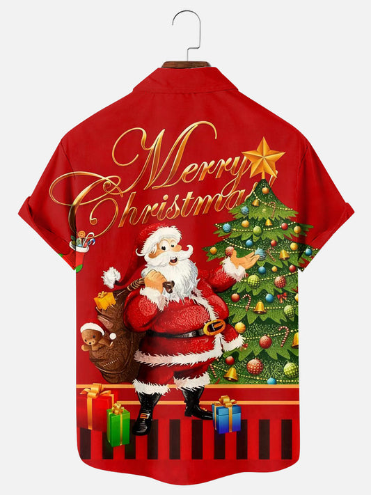Men's Cute Santa Claus Print Hawaiian Short Sleeve Shirt