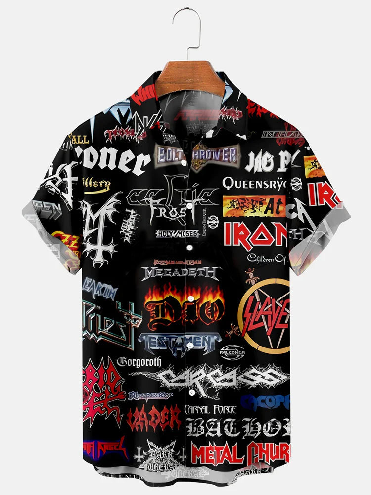 Men's Casual Music Rock Print Shirt Hallyy