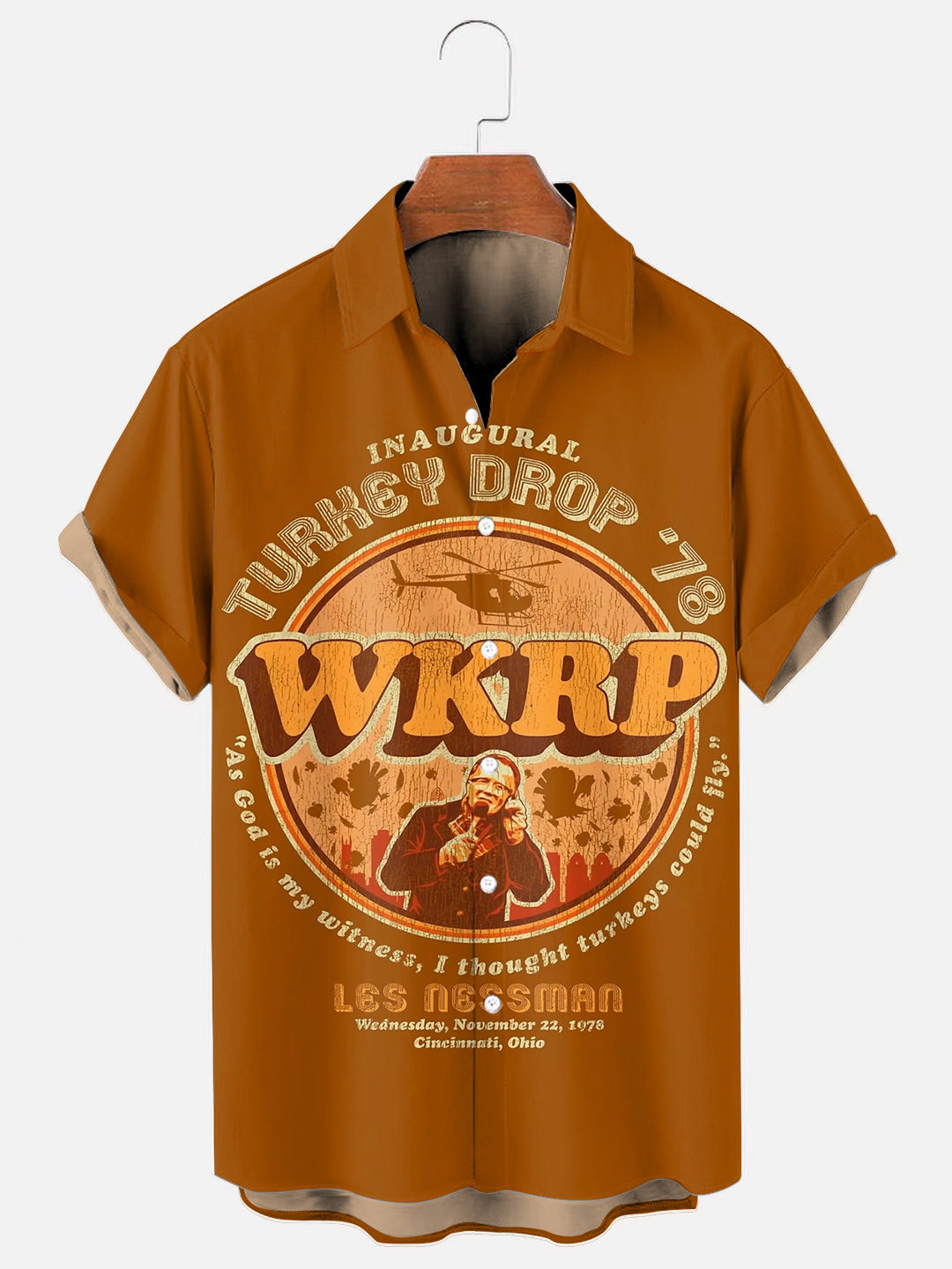 Men's Vintage Wkrp Turkey Drop '78 Print Casual Short Sleeve Shirt