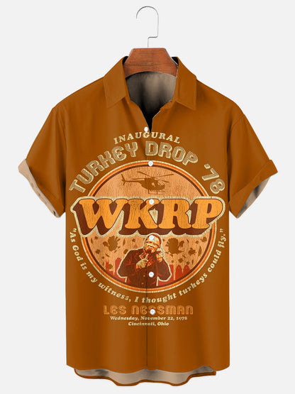 Men's Vintage Wkrp Turkey Drop '78 Print Casual Short Sleeve Shirt