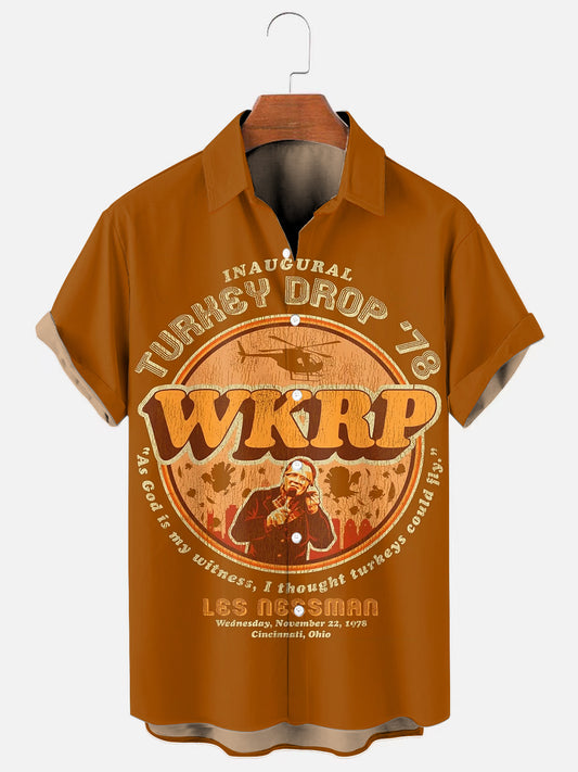 Men's Vintage Wkrp Turkey Drop '78 Print Casual Short Sleeve Shirt