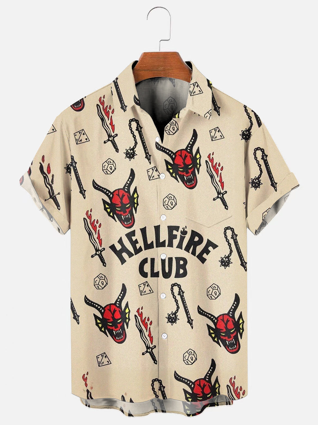 Men's Vintage Movie Tattoo Print Hawaiian Short Sleeve Pocket Shirt