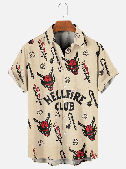 Men's Vintage Movie Tattoo Print Hawaiian Short Sleeve Pocket Shirt