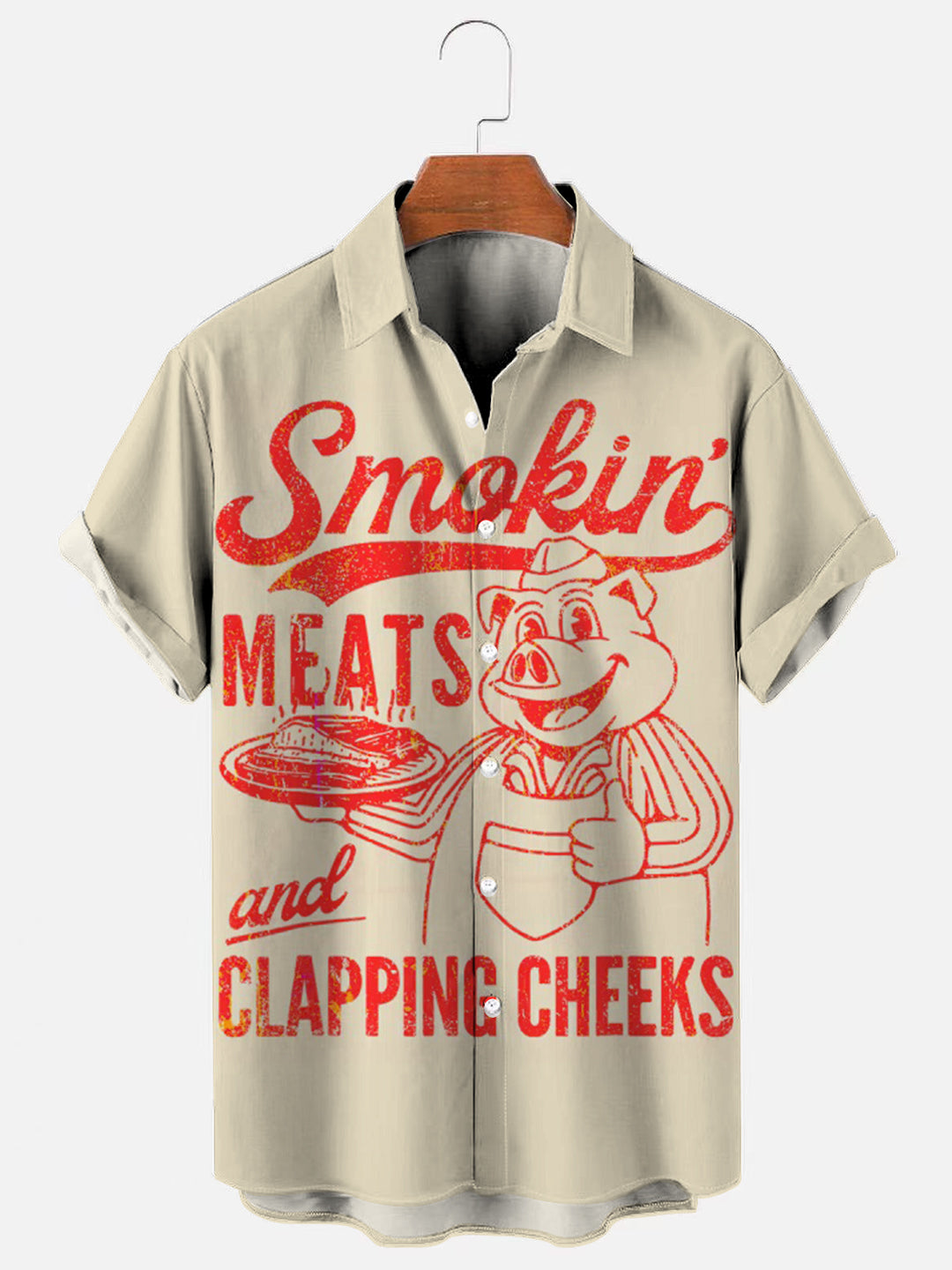 Men's Smokin' Meats And Clapping Cheeks Piggy Print Casual Short Sleev ...