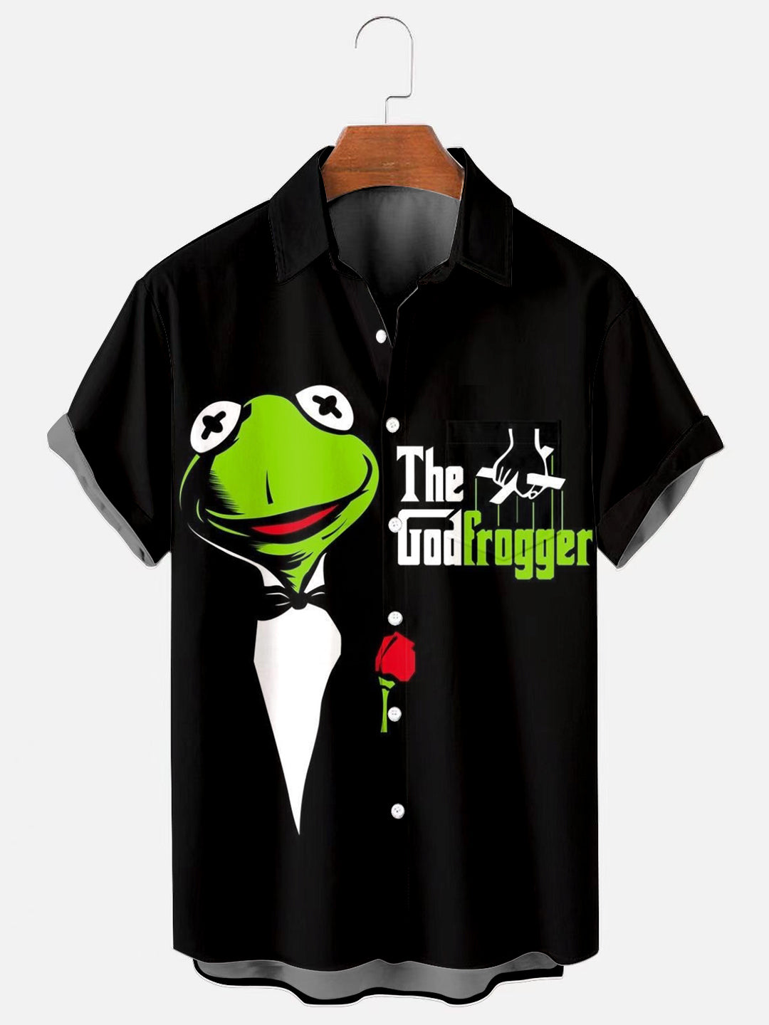 The Godfrogger Fun Print Chest Pocket Casual Short Sleeve Shirt