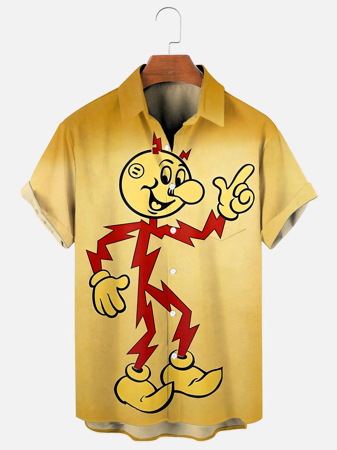 Men's 60s Retro Reddy Kilowatt Print Casual Short Sleeve Pocket Shirt
